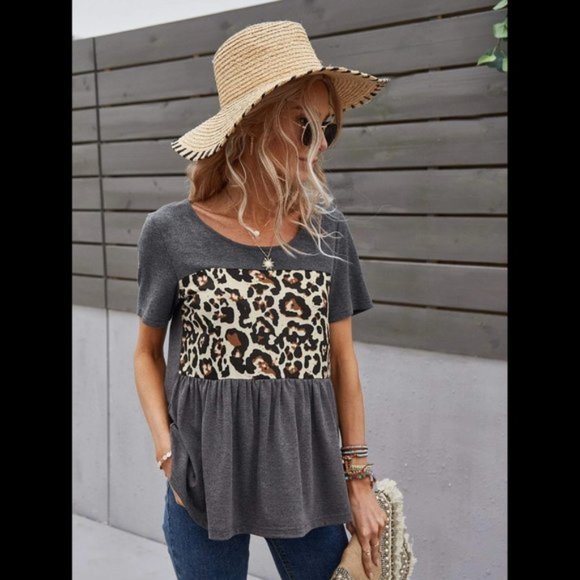 Gray Leopard Ruffle Top - Picture 5 of 6